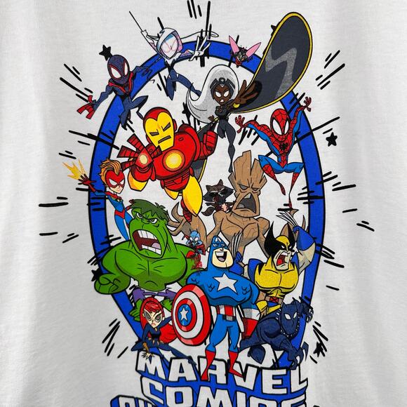 NWOT Disney Parks Marvel Comics Super Heroes Ringer Tee Shirt Junior Small - Picture 4 of 8